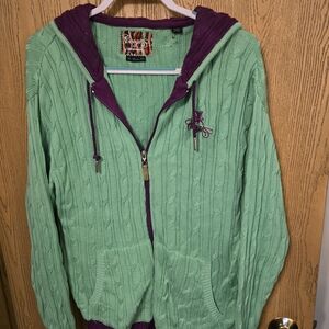 Lg. COOGI Multicolor Knit Zip Up Sweater